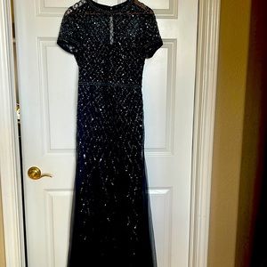 Mother of the bride dress by Adrianna Papell size 10 navy with sequins long gown